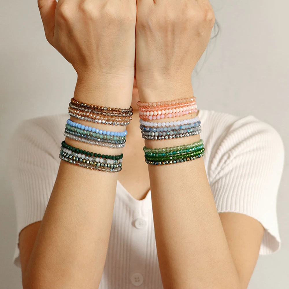 

Bohemian Multicolor Crystal Beaded Bracelet Set Fashion Women Wrist Wrap Stretch Bracelets Fashion Jewelry Wholesale In Bulk