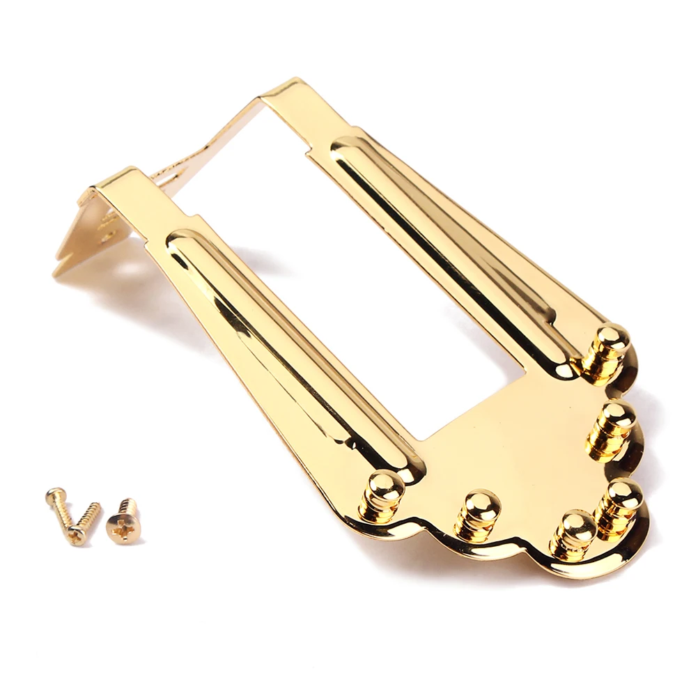 

Guitar Bridge Tailpiece GA413 Gold Plated Metal Electric Acoustic 6 String Jazz Height Adjustable Trapezoidal Arched
