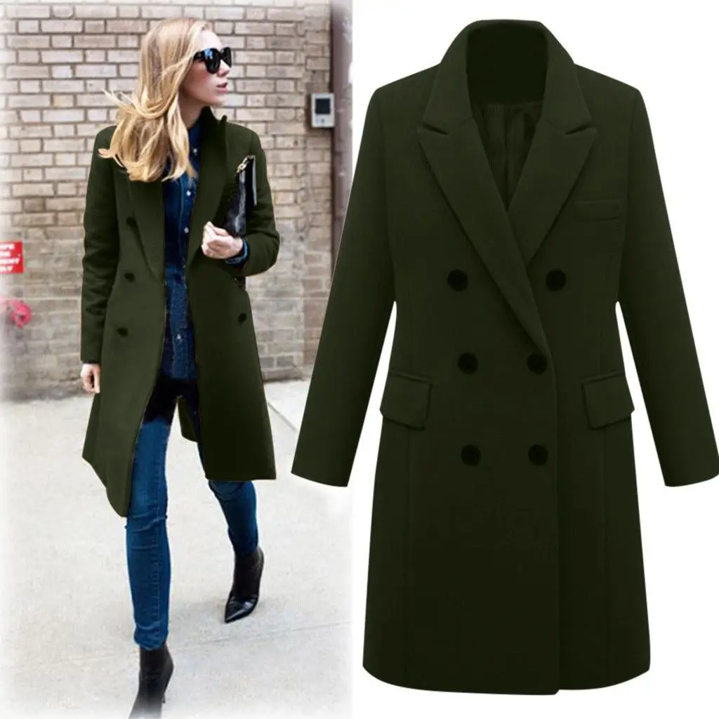 Autumn Winter Women\'s Woolen Jacket Long Windbreaker Double Breasted Slim Fit Coat