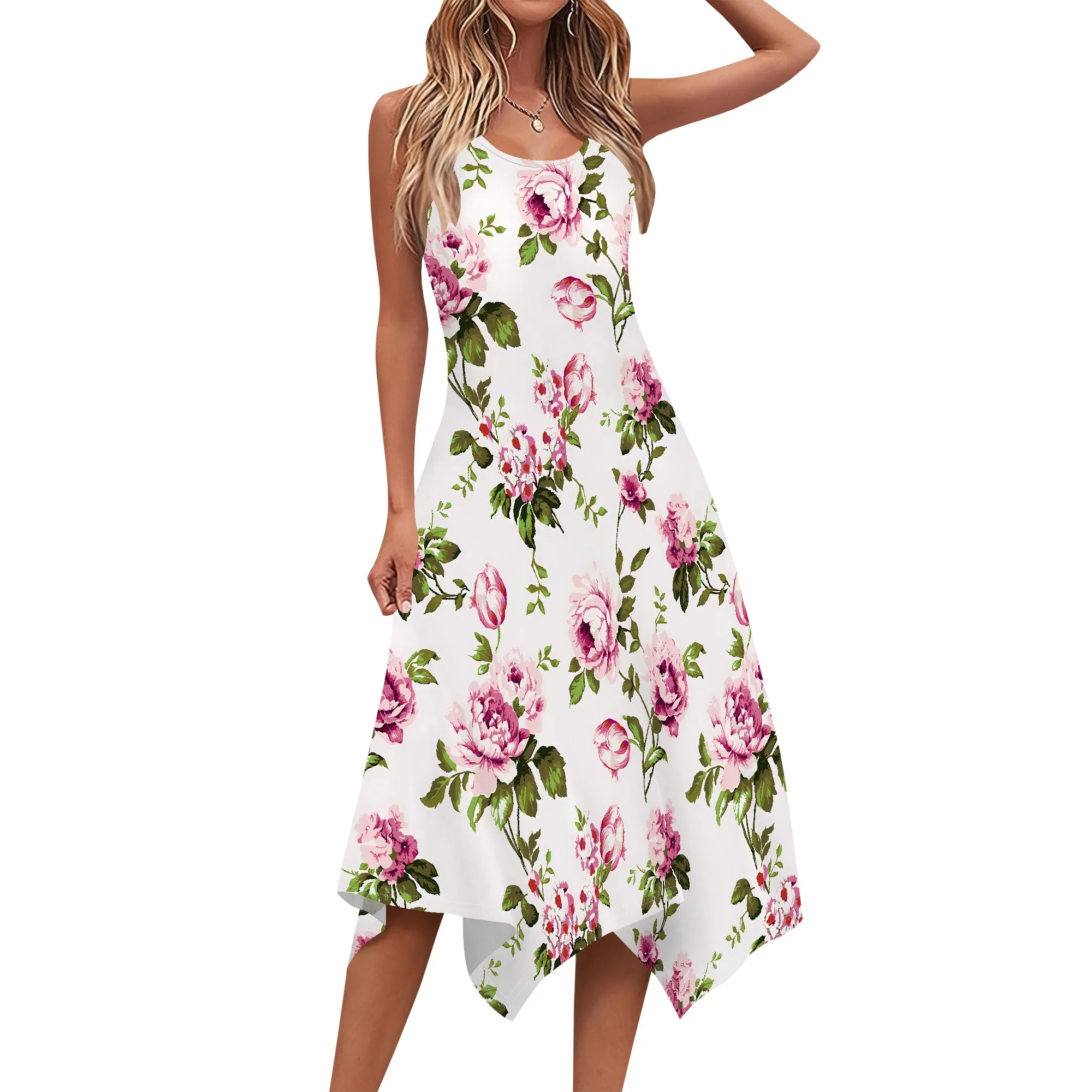 Robe d'été décontractée pour femmes, col rond, t-shirt sans manches, débardeur ample, robes de plage