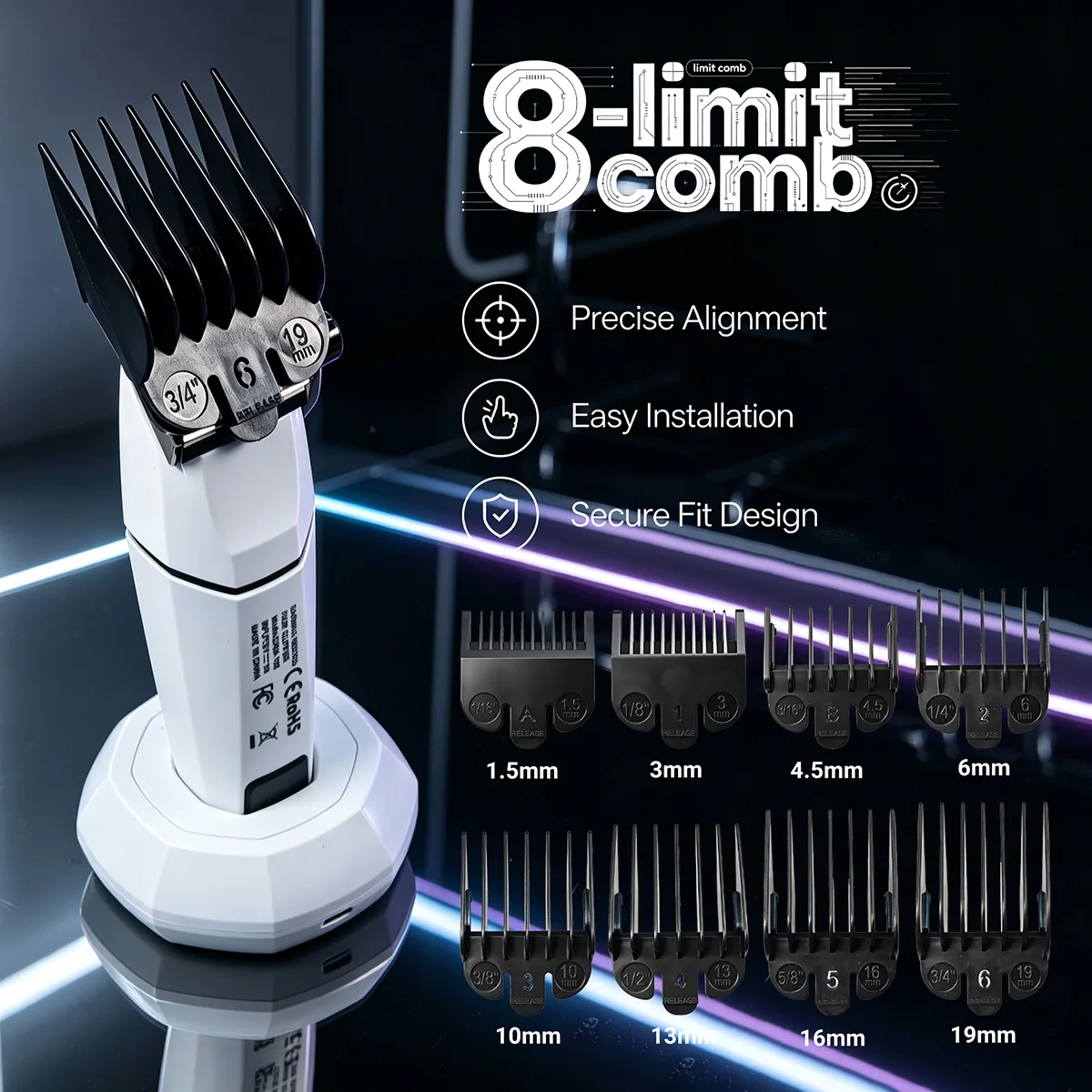 BRDCLIP White Hair Salon Barber Professional Hair Clipper 8000RPM Silent Ceramic Blade Men's Hair Trimmer Hair Cutting Machine