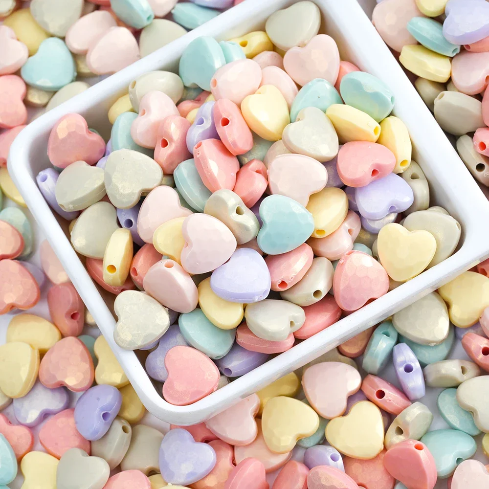 30pc Acrylic Beads Candy Color Heart Beads DLV Color Hand String Bracelet Accessories Straight Hole Acrylic Heart Beads