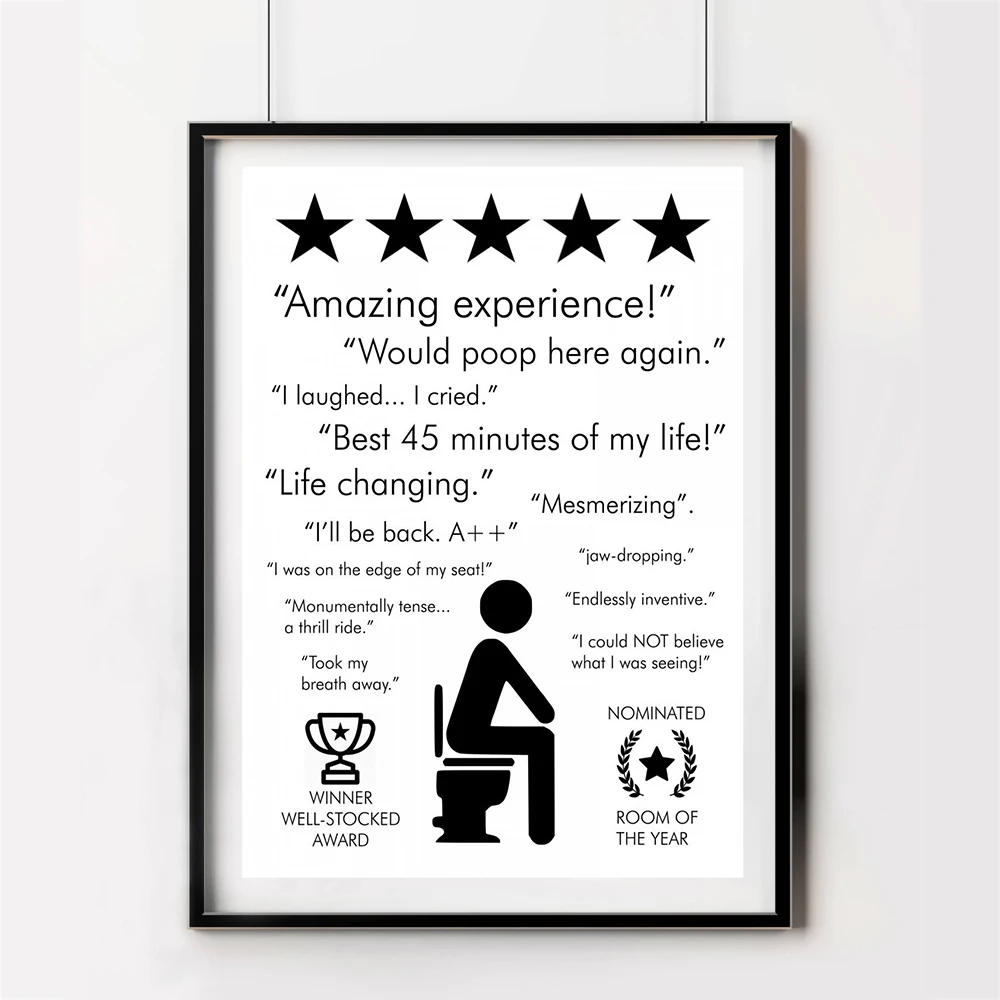Black White Bathroom Quote Sign Print Poster Amazing Experience Would Poop Here Again Toilet Art Canvas Painting Bathroom Dec