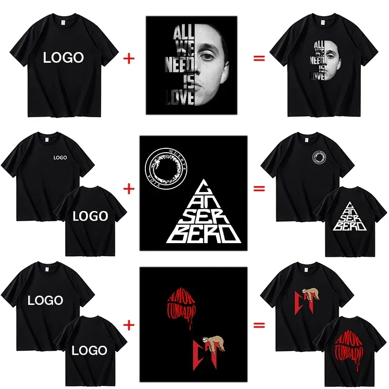 European size 100% pure cotton custom men's T-shirt front and back logo text photos, summer breathable short sleeved top2025 image 2