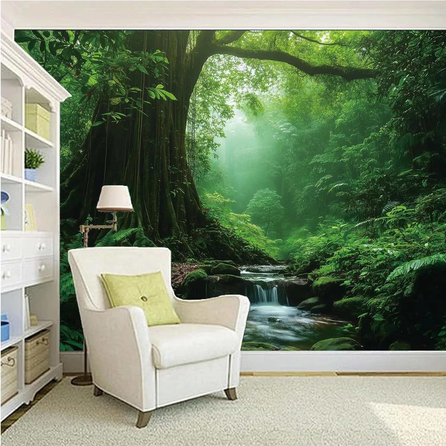 Apdidl Forest Nature Green Tapestry for Bedroom Decor, Misty Landscape Large Tree Tapestries Wall Mural Hanging, Fantasy Scenic