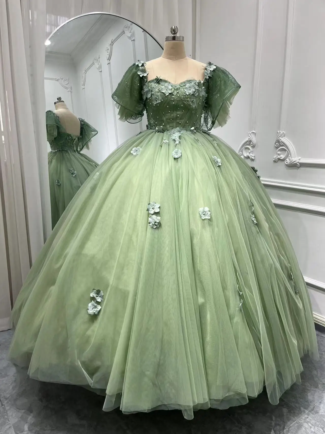 Imagen Real personalizada, vestidos para ocasiones de graduación para mujer, Vestido de fiesta de cumpleaños de niña Floral 3D de manga corta, Vestido 15 Quinceanera 16