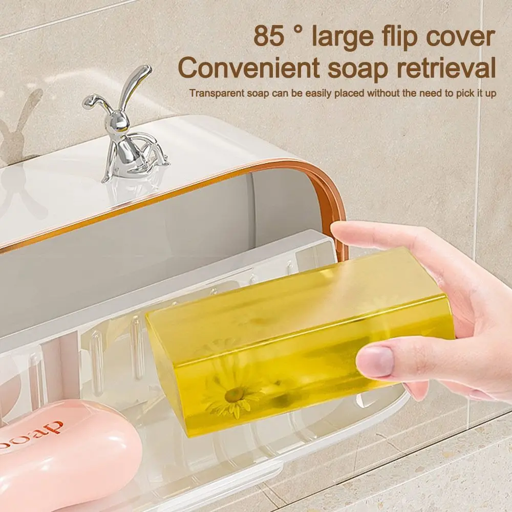 Fashion Large Waterproof Soap Dish With Drainage Box Flip Soap Box Punch-Free Wall Mounted Soap Holder Bathroom Accessories