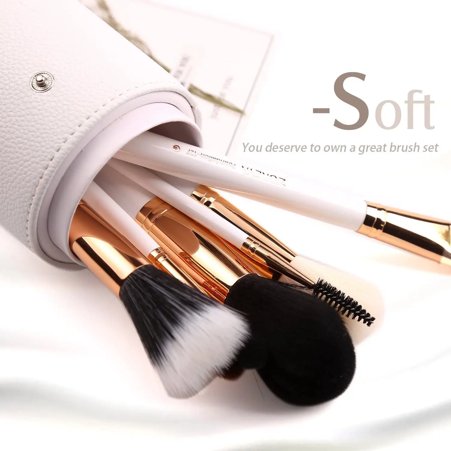 Travel Makeup Brush Set, 12pcs Premium Synthetic Hair, Professional Foundation, Powder, Contour, Blush, Eye Brushes with