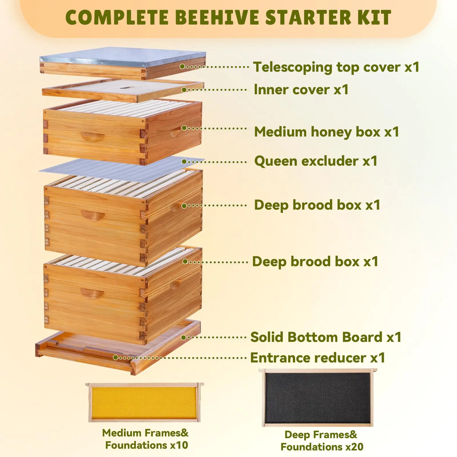 Free Shipping10-Fe Stroth Hive Complete Hive Kit Swax Coated Include Hivs And Waxed Foundation Sheets For Keeper (2 Deep Hives B