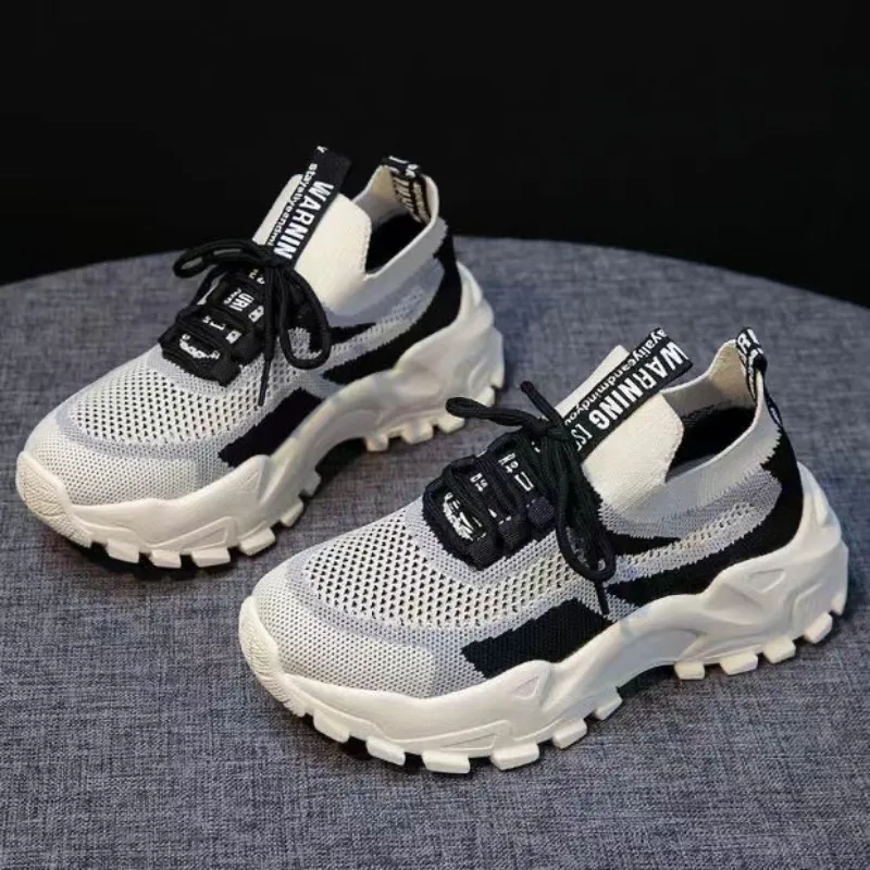 Fashion Mesh Platform Sneakers Socks Shoes Breathable Casual Women Woven Fabric Breathable Sports Shoes