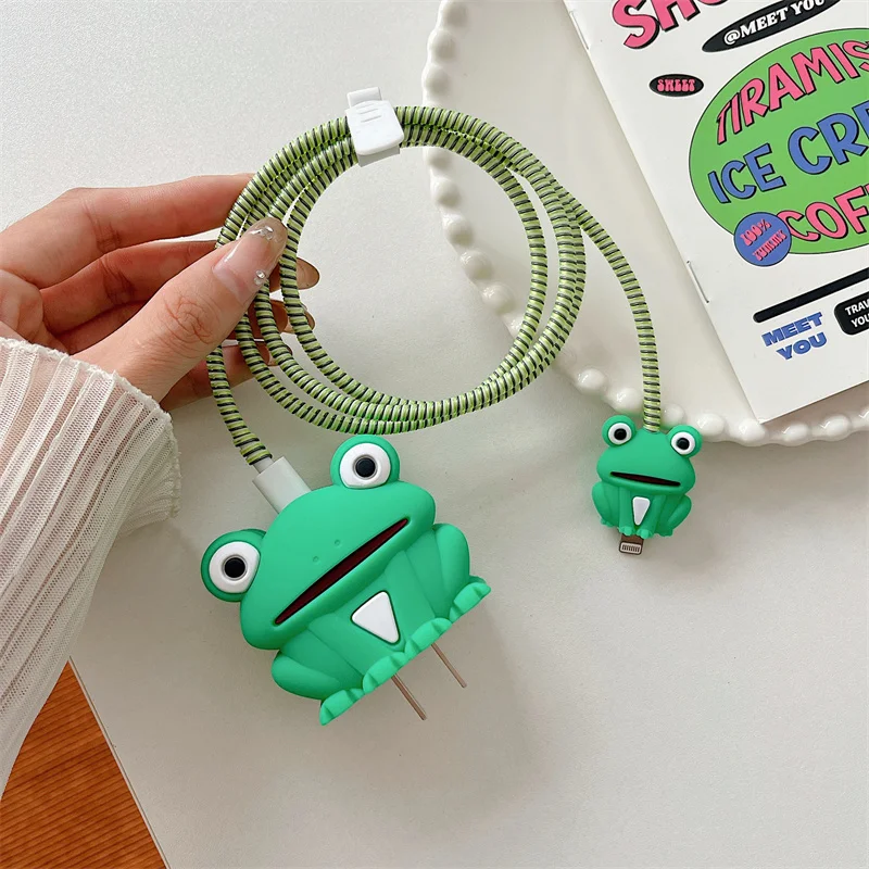 Cute Frog Silicone Charger Protective Case For IPhone 11 12 13 14 15 18W-20W Fast Charge Protection Charger Cover Accessories