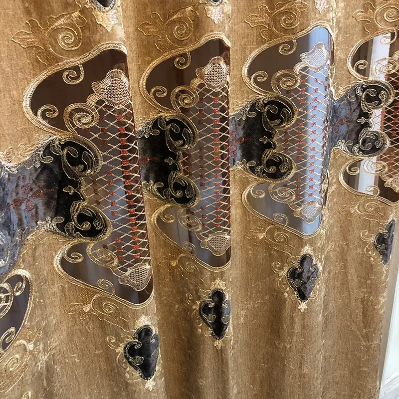 European-style Chenille Hollow Curtains for Living Room Dining Room Bedroom High-end Embroidered Curtains Tulle Custom