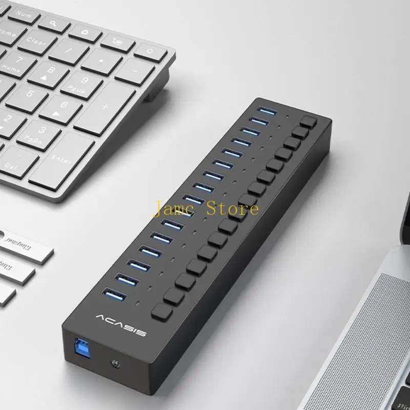 LX0B 16Port Multifunctional USB 12V 7.5A Power Supply Extension Hub Flexible USB Ports for USB Device Keyboard,Mouse