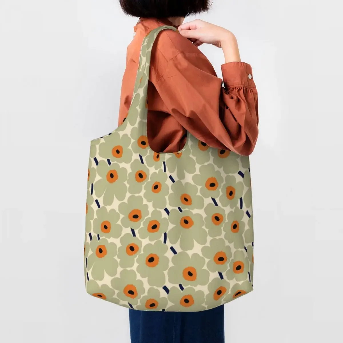 

Custom Recycling Little Poppy Print Shopping Bag Women Shoulder Canvas Tote Bag Portable Modern Style Groceries Shopper Bags