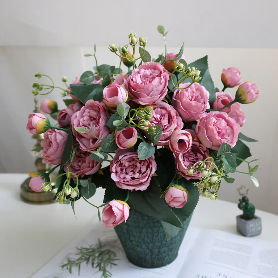 3-teiliges Set Künstliche Blumen aus Seidenrose und Pfingstrose für Außenbereich, Garten, Hochzeit, Kranz, Brautstrauß, Festdekoration, Heimdekoration, Tischdekoration, DIY-Vase, Geschenk – Detail 2