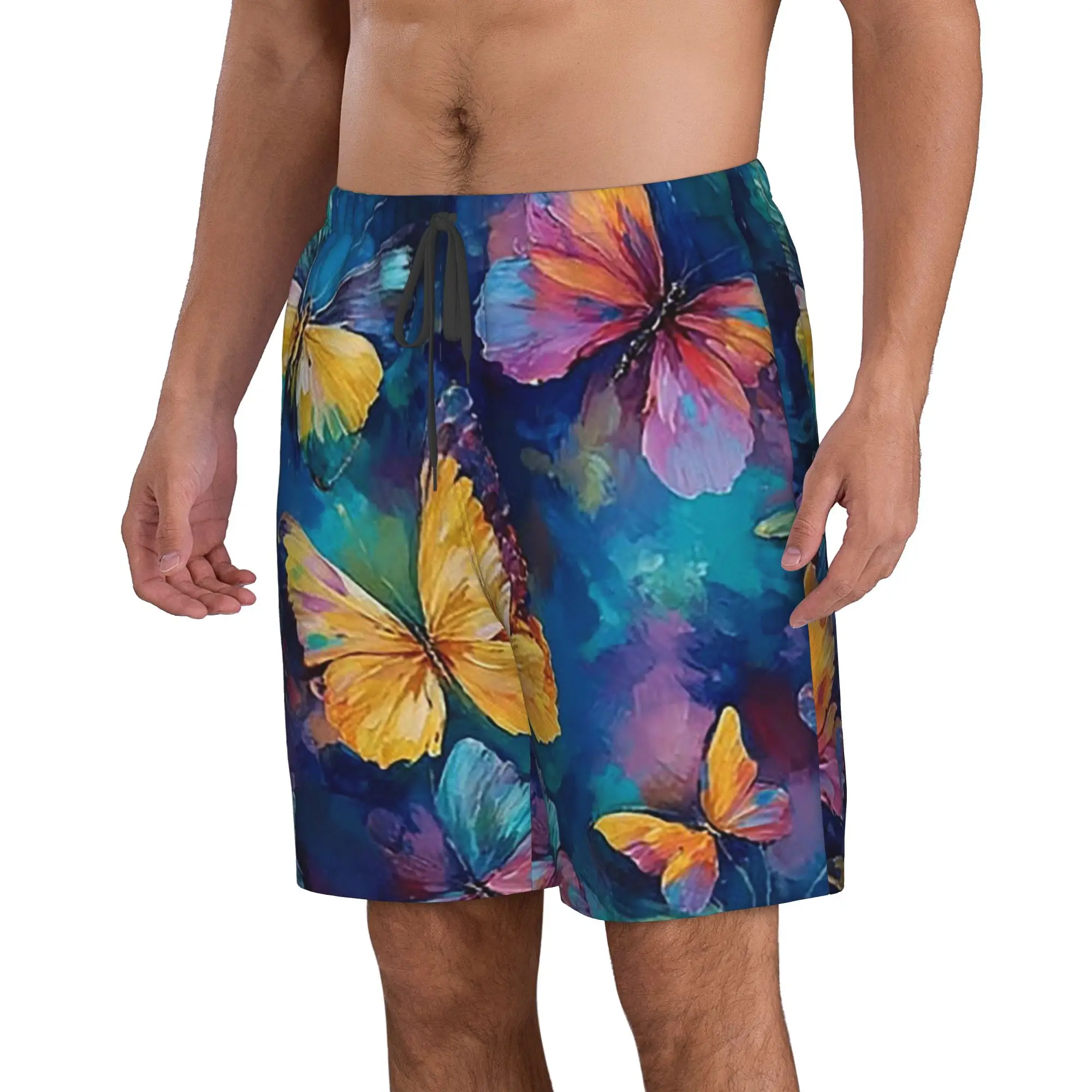 Colorful Butterfly Watercolor Painting Art Trunks Beach Board Shorts Casual Quick Dry Swim Summer Men Pants