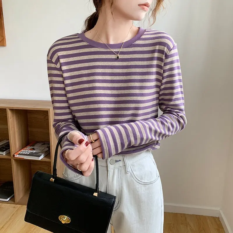 Purple Black Autumn Long Sleeve Maternity O-Neck Nursing Top Breastfeeding Striped Shirt Postpartum Woman Zip Fly Lactation Tees