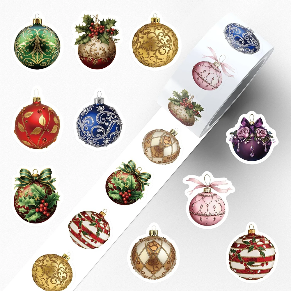 

500pcs Creative Cartoon Christmas Ball Decoration Sticker Roll DIY Scrapbook Phone Aesthetic Cute Seal Label Sticker Reward Gift