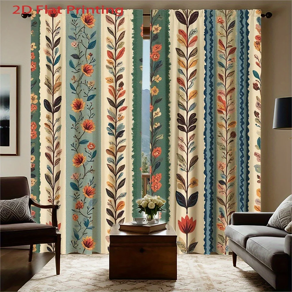Multicolored leaves and flowers Print Drapes Room Darkening Window Curtains for Home Decor,Rod Pocket Blackout Curtains Bedroom