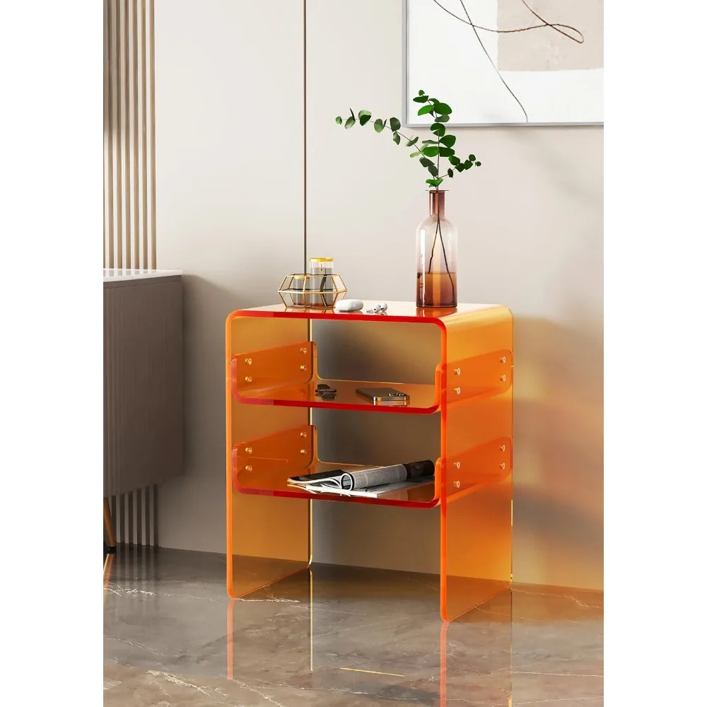 Sleek Acrylic End Table/Nightstand/Bedside Multi-Tiered 3-Level Storage, Space-Efficient 15.7\