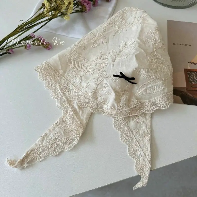 Retro ลูกไม้ผ้าพันคอ Seaside Headbands ผมผ้าพันคอโบฮีเมียสามเหลี่ยม Headscarf ผมสําหรับหญิงสาวแฟชั่น Party Kerchief