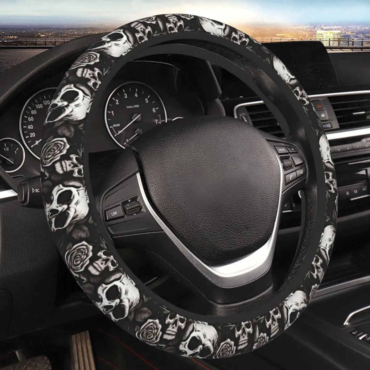 NEW Car Steering Wheel Cover No inner circle Skull Design Universal Steering Wheel Protector Anti-Slip Automotive Accessories