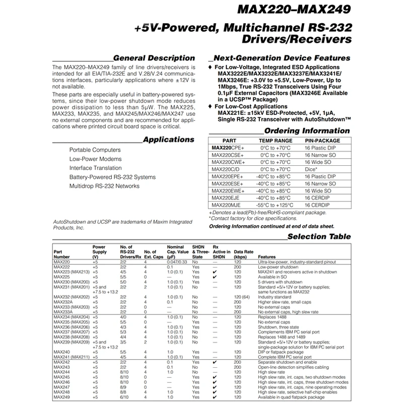 10 PZ MAX232ESE + T MAX232 SOP16 5 V Alimentato Multicanale RS-232 Driver Ricevitori Conversione di comunicazione seriale