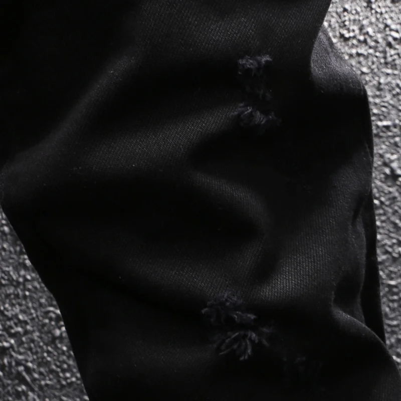 High Street Designer Fashion Men Jeans Black Stretch Slim Fit Hole Ripped Jeans Men Y2K Vintage Casual Denim Pants Hombre
