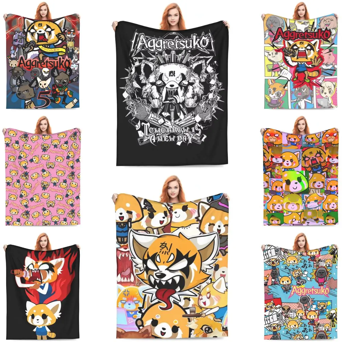 Warm Soft Blanket Airplane Travel Japan Aggretsuko Aggressive Throw Blanket Flannel Bedspread For Living Room Sofa Bed Cover