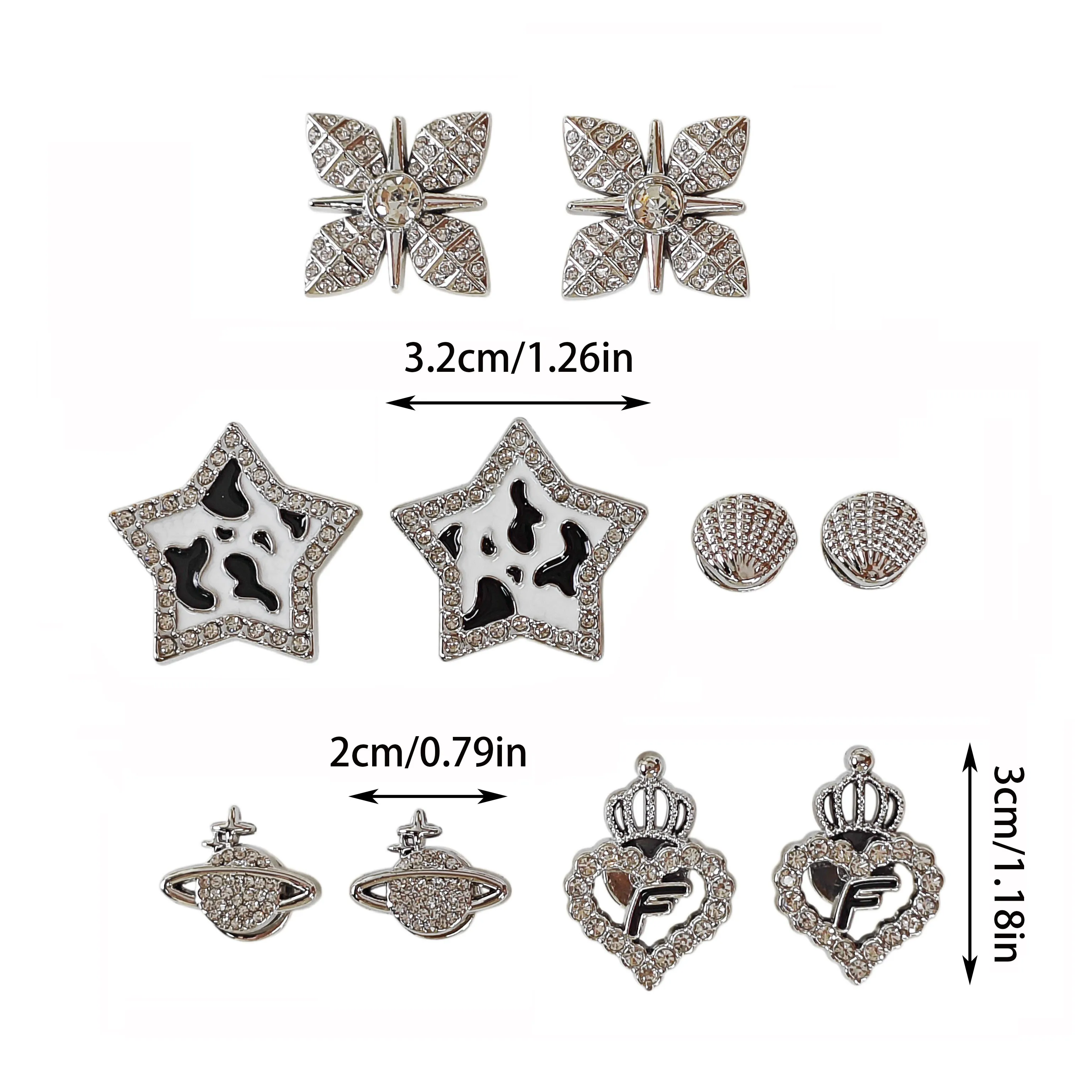 10Pcs DIY Shoe Decoration Charms: Shiny Leopard Print Stars, Crown Hearts, Planets, Shell Decorative Buckles. Non-Metallic Lightweight Material. Y2K Fashion Versatile Cute Personality Accessories for Men and Women. Suitable for Eva Beach Shoes, Sandals, Removable Shoe Decorations, Holiday Gifts