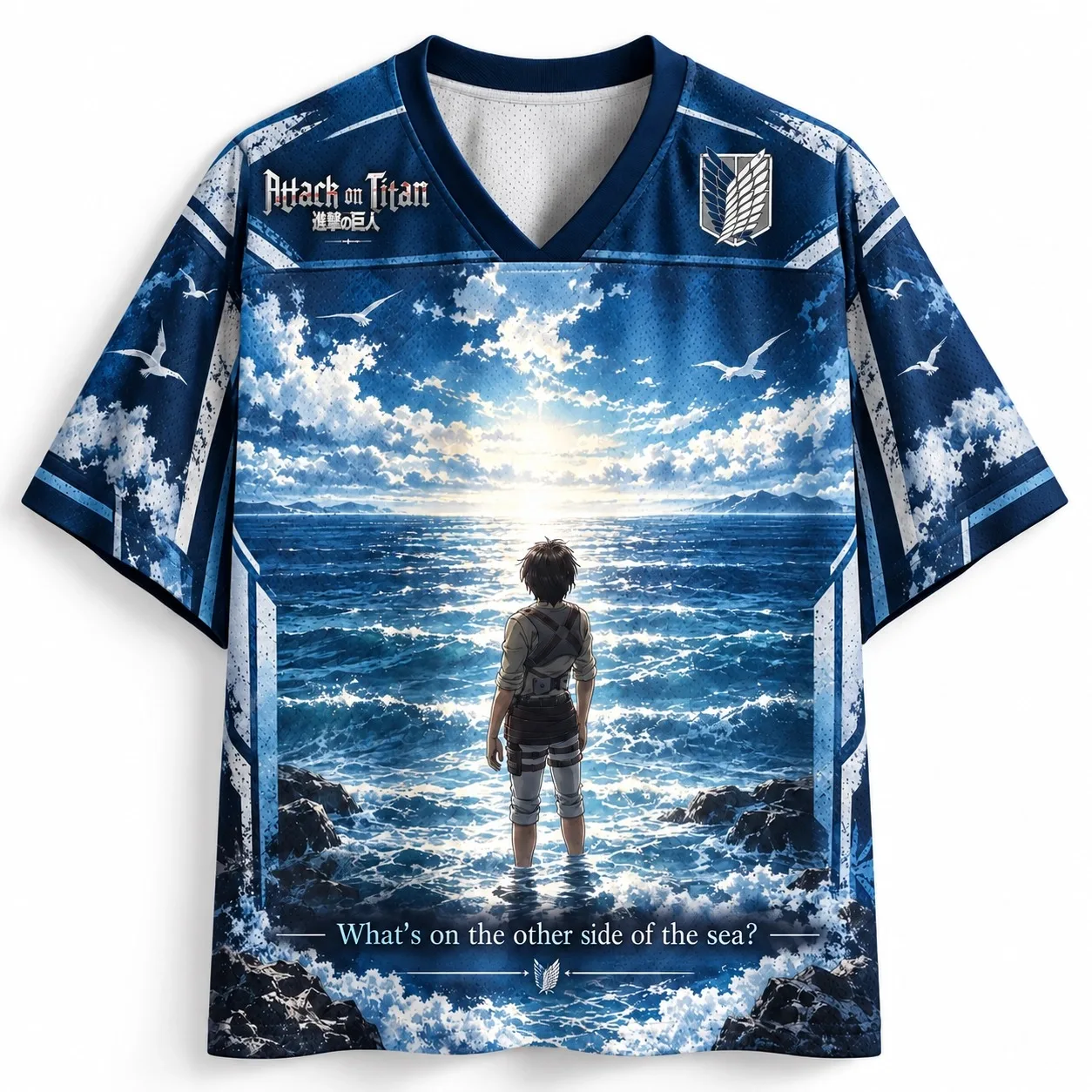 Trendy Unisex V Neck Attack on Titan Full Print Jersey Short Sleeve Top Ideal For Night Out And Casual Street Style Looks