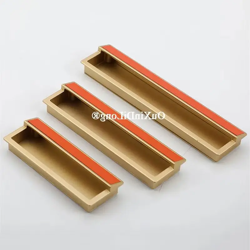 4Pieces Zinc Alloy+Leather Sliding Door Handles Invisible Hidden Drawer Pulls Recessed Cupboard Wardrobe Closet Cabinet Pulls