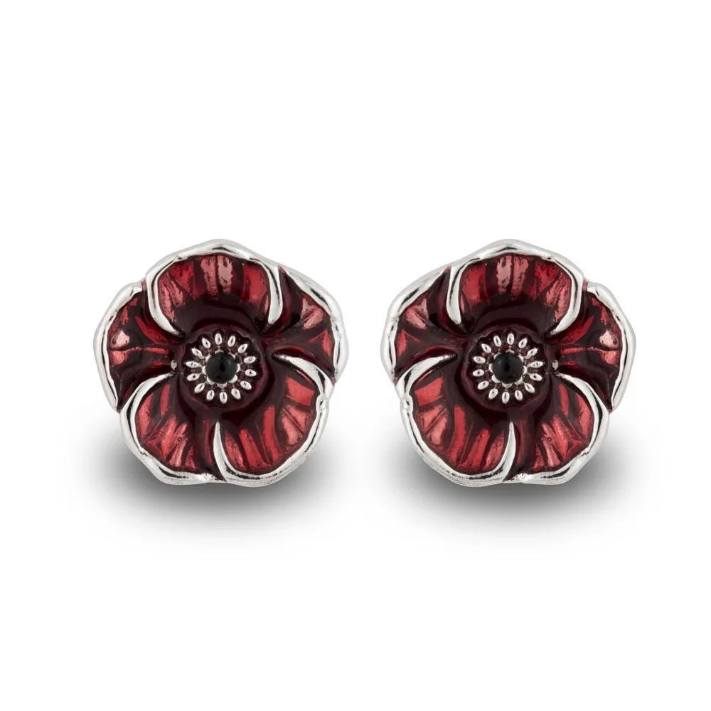 Red Poppy Stud Earrings for Women Vintage Flower Memorial Jewelry Red Oil Drop Earrings Gift Wholesale