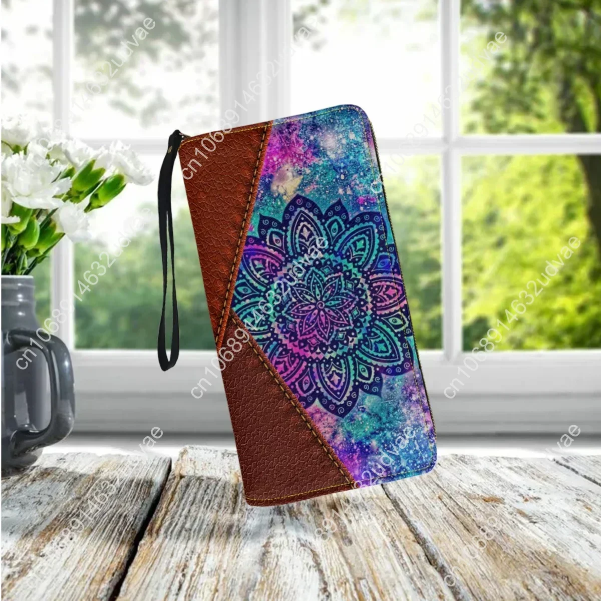 Creatieve Mandala Pu Lederen Portemonnee Lange Polsband Dames Draagbare Muntzak Kaarthouder Mode Reisfeest Kleine Clutch Cadeau