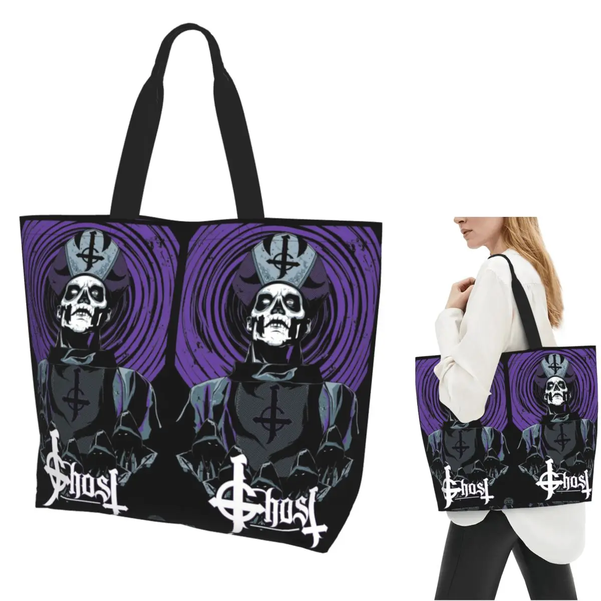 

Рок-группа Ghost BC, большая сумка для покупок, парусиновая сумка на плечо большой вместимости, продуктовая сумка для покупок для женщин