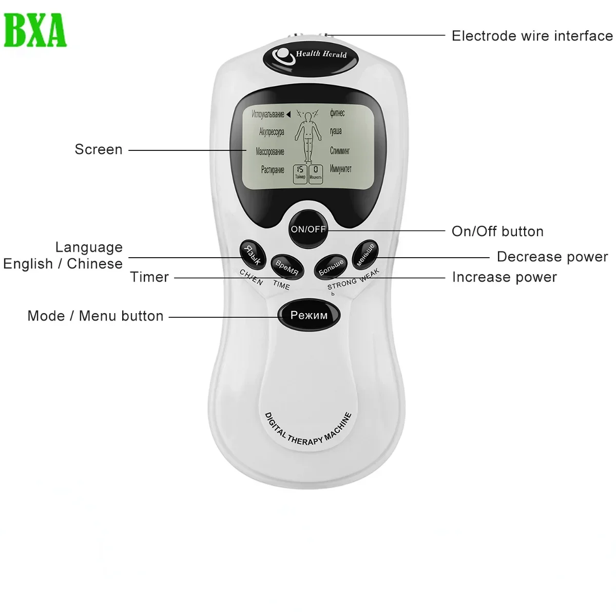 Multilingual 8-mode Electric Ems Tens Muscle Stimulator Ems Acupuncture Facial Body Massager Digital Therapy Pioneer Massage Too