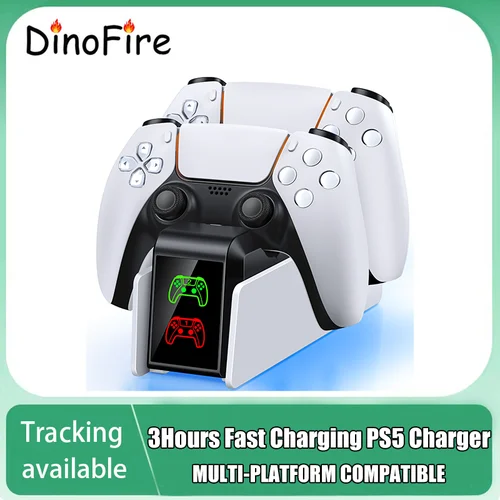 DinoFire Cargador rápido dual para PS5 Estación de carga DualSense Soporte de cargador para PlayStation 5 Base de carga inalámbrica