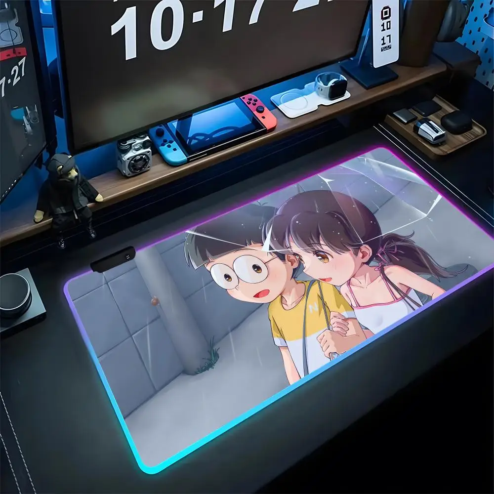 

Cartoon DoraemonES Mouse Pad Gaming Rgb Mousepad Backlit Keyboard Gamer Girl Xxl Laptop Mat Diy Printing Table Pads Deskpad