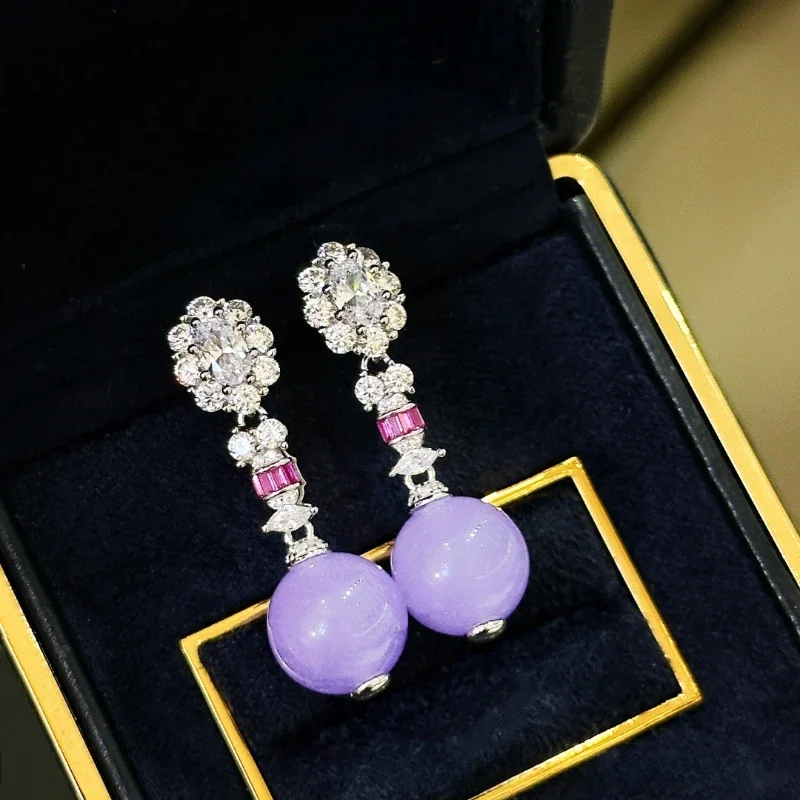 

Bellux 925 Sterling Silver Hot Selling New Chinese Style Jewelry Earrings Fashion Natural Violet Chalcedony Earrings