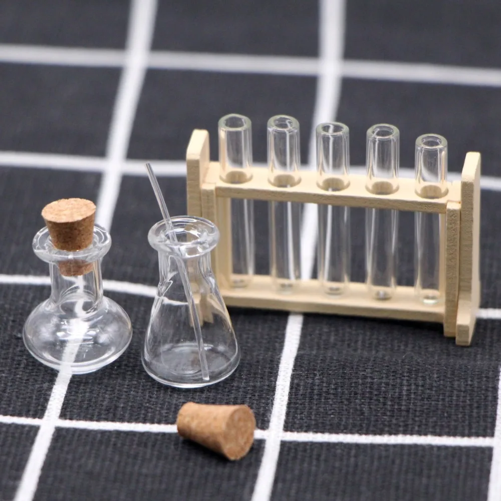 Mini Simulação Glass Test Tube, Copo de Medição, Miniatura Experimental Cena Prop, Modelo de Correspondência, Casa de Boneca, 1:12