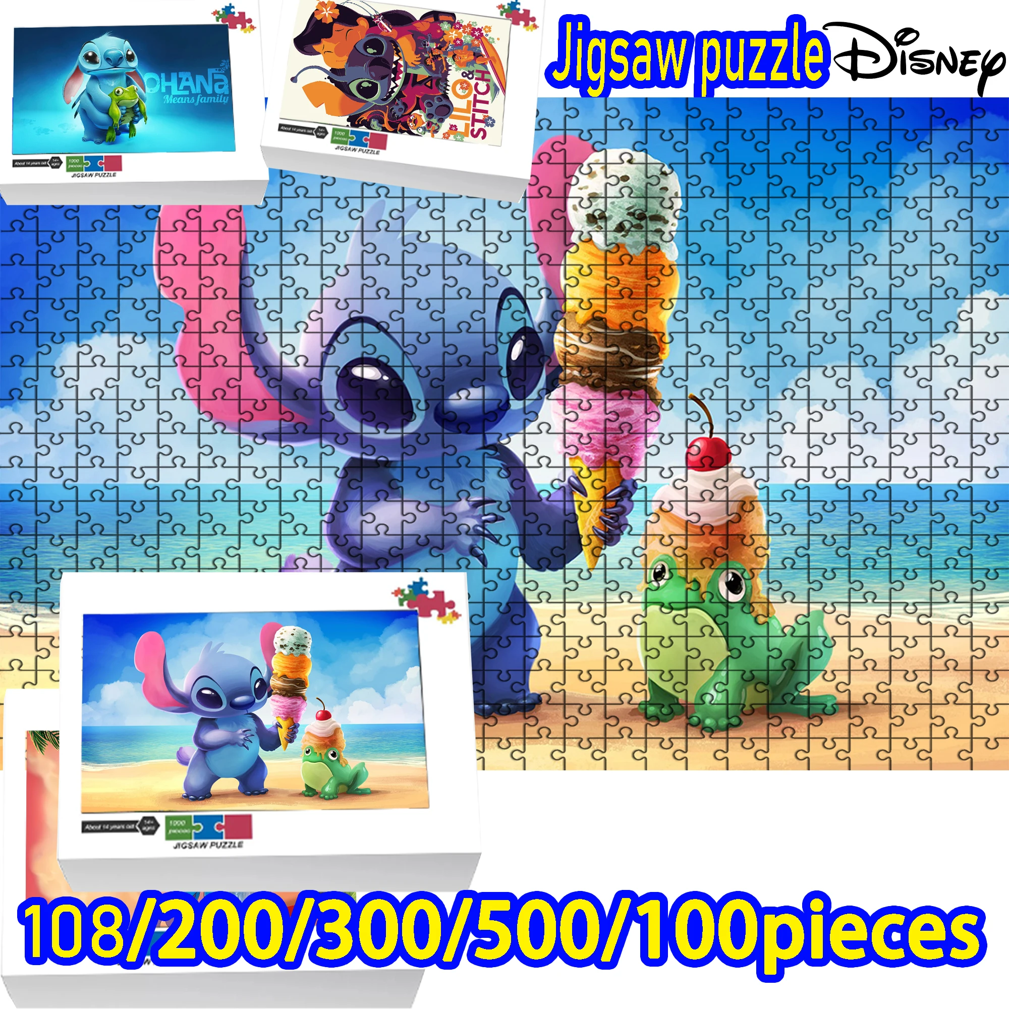 Quebra-Cabeça Disney Stitch 108/200/300/500/1000 Peças Quebra-Cabeça de Madeira de Alta Qualidade Presente Divertido Jogo de Festa