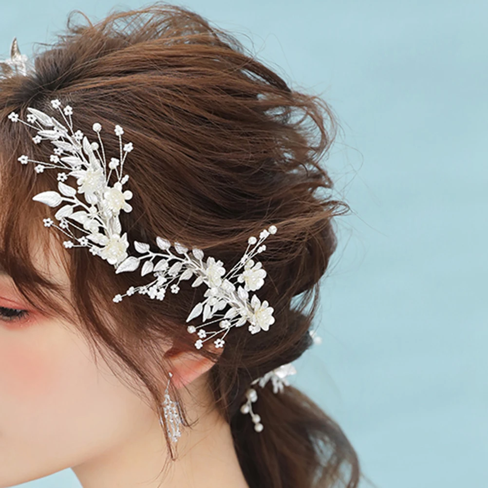 

2 Pearl Hair Clip Set Women Leaf Wedding Delicate Handmade Clips Beads Hairpin Fashion Accessory Lightweight Comfortable