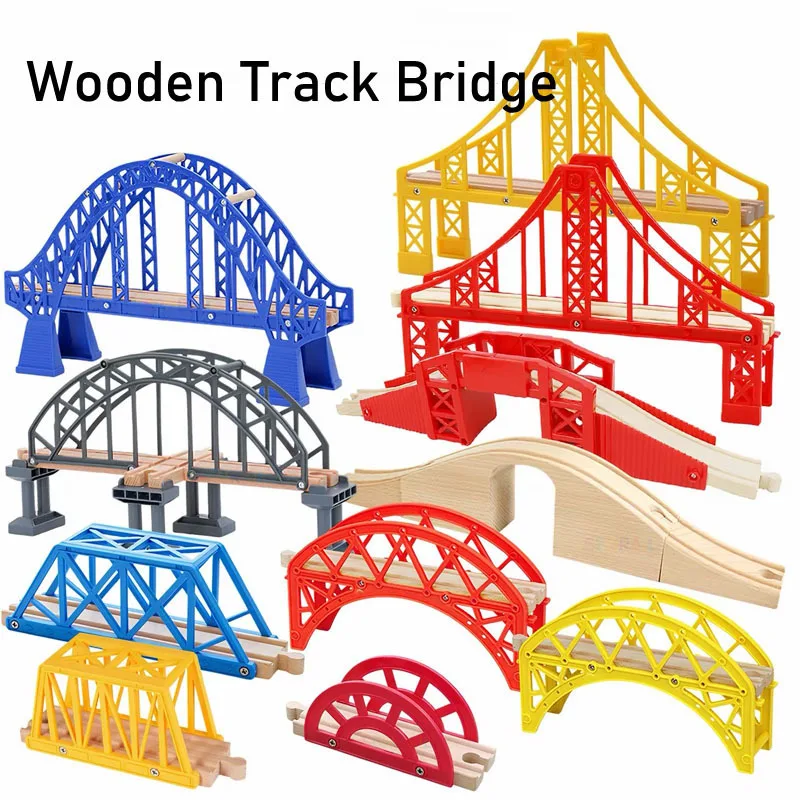 Wooden Train Tracks Accessories Wooden Bridge Slope Spiral Rising Railway Tracks Fit for Brand Wooden Tracks Toys