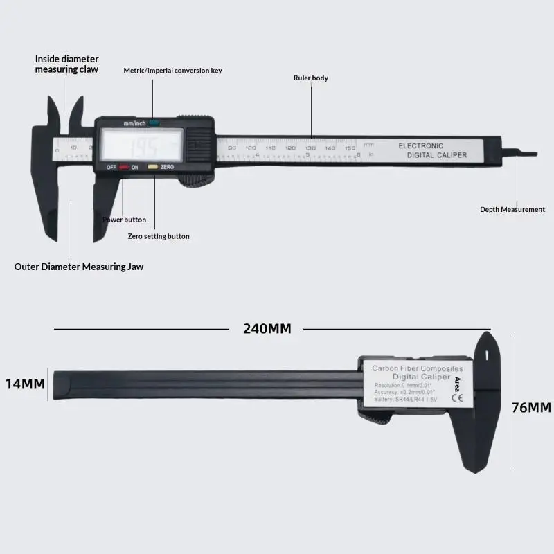 6inch Digital Vernier Caliper 0-150mm LCD Electronic Metric Measuring Caliper for Auto Repair Garage