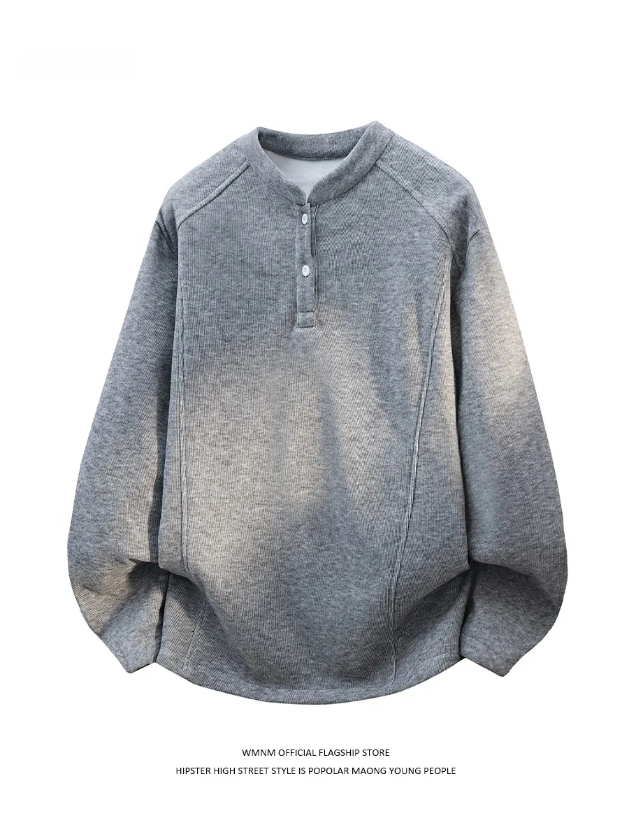 Camiseta de Manga Larga para Hombre, Forrada de Felpa, Cuello Medio Alto, Cuello Henley, Ropa Interior Cálida, Estilo Urbano Moderno, Top de Invierno