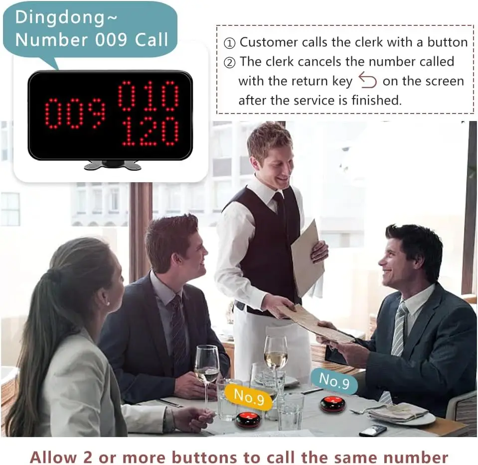 Wireless Calling System 3-Digit Number Restaurant Fast Food Cafe Call Waiter Pager 20 Table Buttons 1 Display