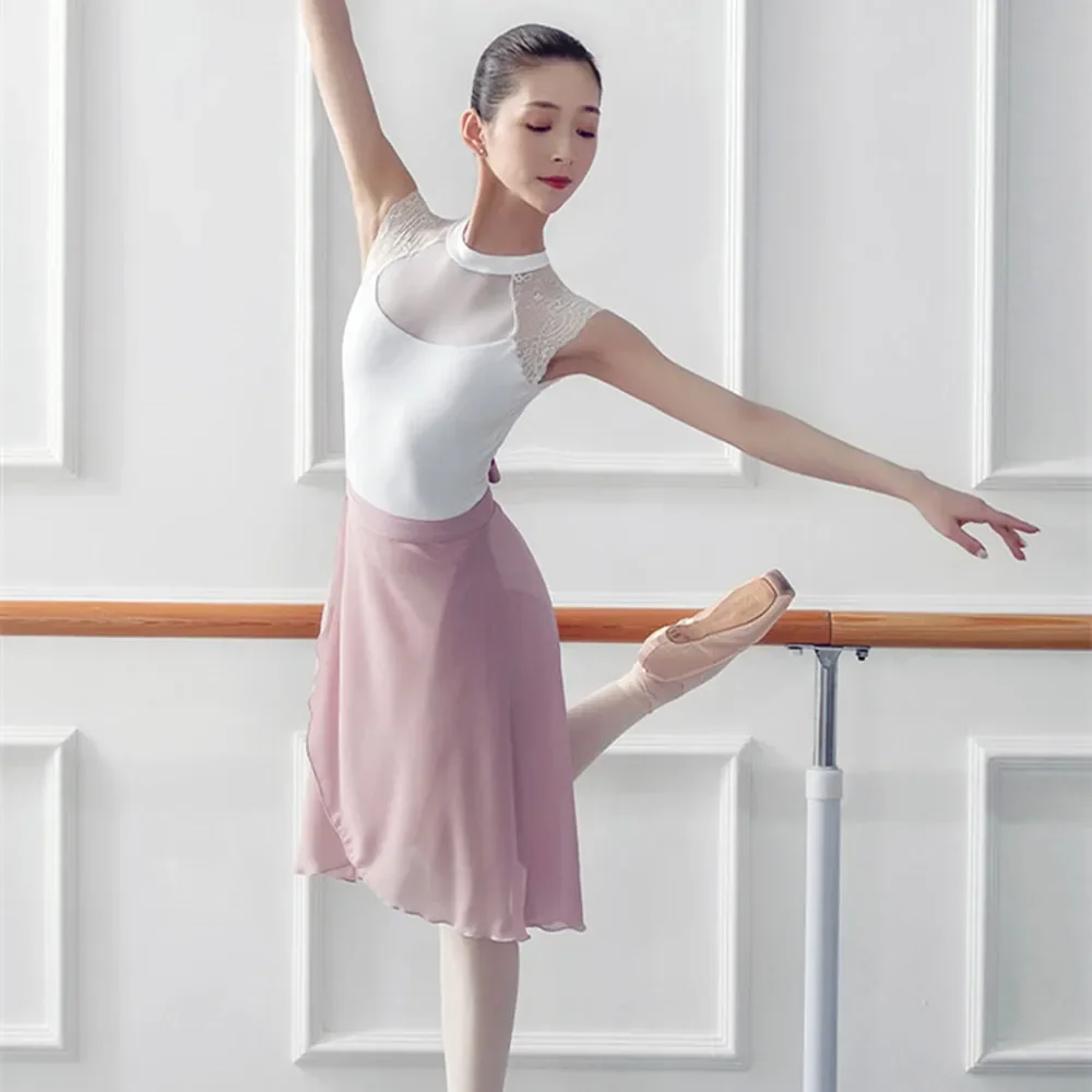 Girls Gray Lace-up Professional Ballet Tutu Knee Mid-length Adult Women Ballerina Skirt Teacher\'s A Dance Training Gauze Skirts