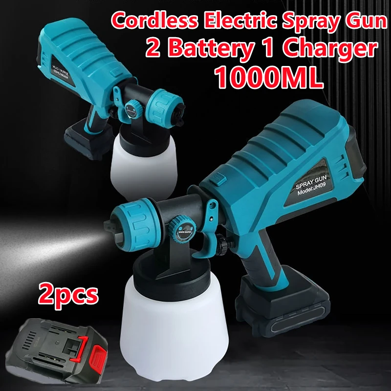 

1000ML Cordless Electric Spray Gun Nozzle Flow Control Airbrush High Power Paint Sprayer Airbrush with 2 * battery + 1 * charger