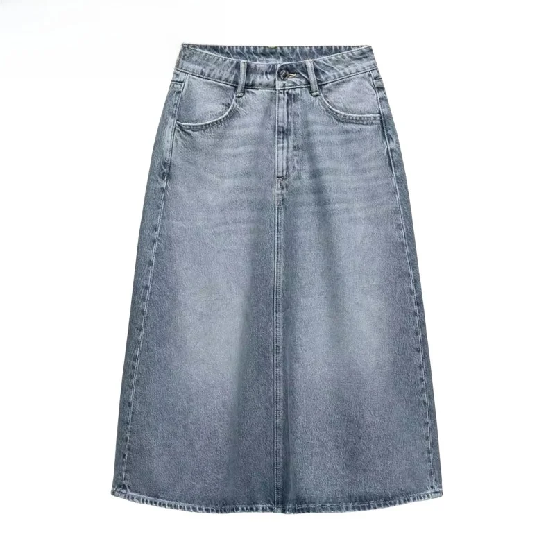 

Fall New Women's Midi Skirt Belted Waed Effect Straight Leg Jeans Midi f-length Skirt 360729 Straight Cut All-matching