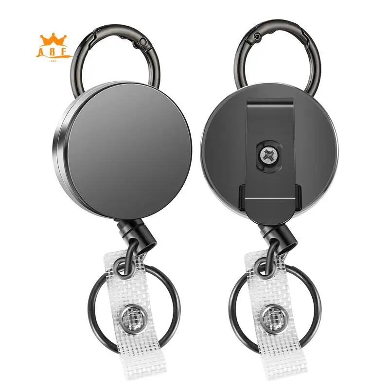 

A08E-2 Pack Heavy Duty Retractable Badge Holder Reels, Metal ID Badge Holder With Belt Clip Key Ring For Name Card Keychain